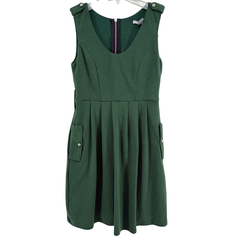 Charlotte Russe Green Sleeveless V Neck Pleated Pocket Dress Women's Small